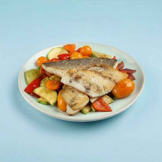 სურათი შემწვარი სიბასის ფილე 150 გ, ბოსტნეულის გარნირი